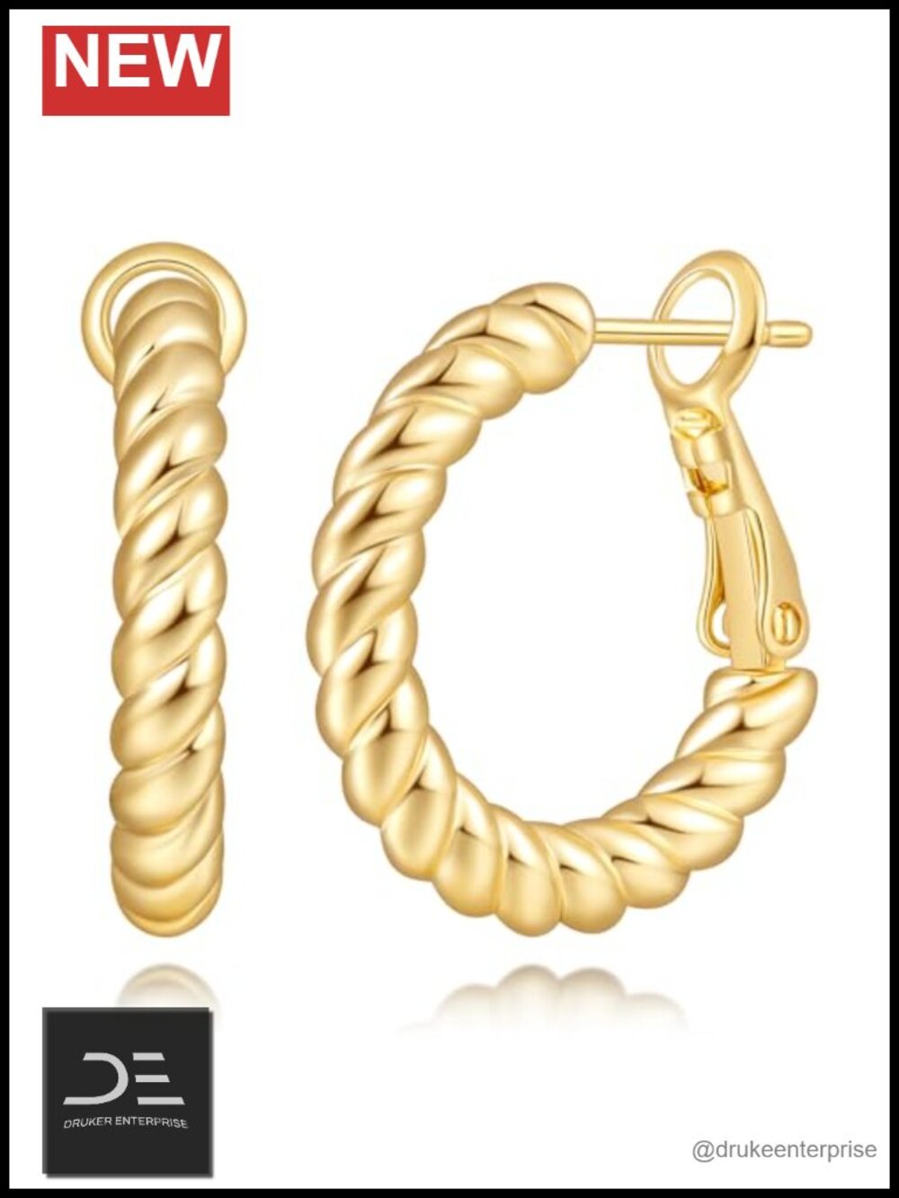 14k Gold Plated Twisted Hoop Earrings for Women Chunky Layering